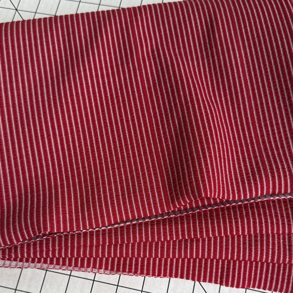 Vintage 1970s Burgundy/Red & White Striped/Textured Polyester Fabric - Picture 2 of 11